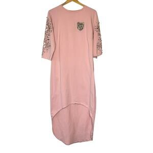3N Raw Dress Womens XL Soft Pink Tshirt Dress‎ Fox Embellished Hi Lo Casual Y2K